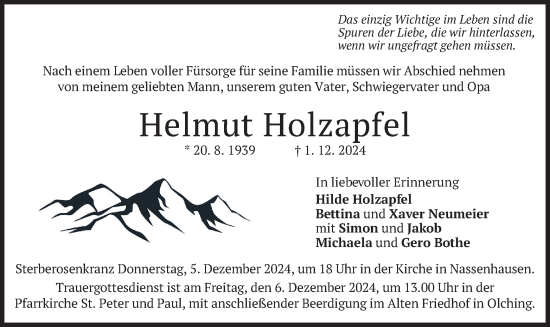 Traueranzeige von Helmut Holzapfel von merkurtz