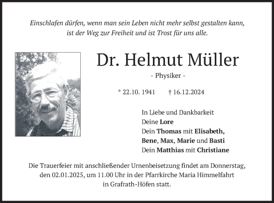 Traueranzeige von Helmut Müller von merkurtz