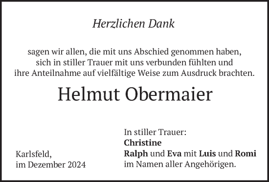 Traueranzeige von Helmut Obermaier von merkurtz