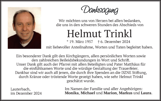 Traueranzeige von Helmut Trinkl von merkurtz
