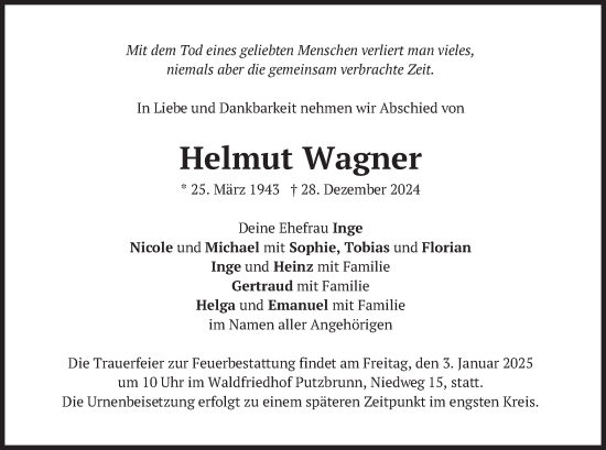 Traueranzeige von Helmut Wagner von merkurtz