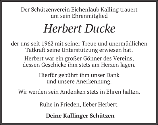 Traueranzeige von Herbert Ducke von merkurtz