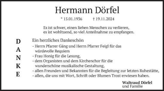 Traueranzeige von Hermann Dörfel von merkurtz