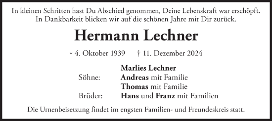 Traueranzeige von Hermann Lechner von merkurtz