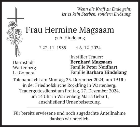 Traueranzeige von Hermine Magsaam von merkurtz