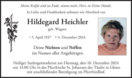 Traueranzeige von Hildegard Heichler von merkurtz