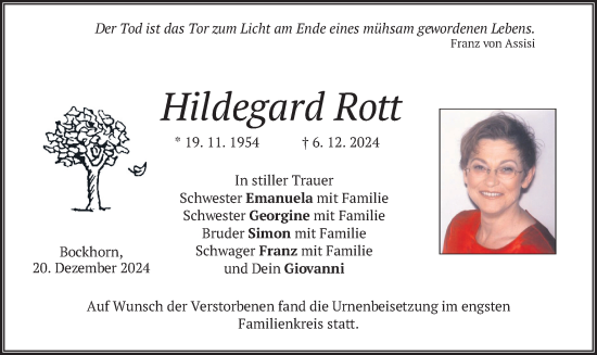 Traueranzeige von Hildegard Rott von merkurtz