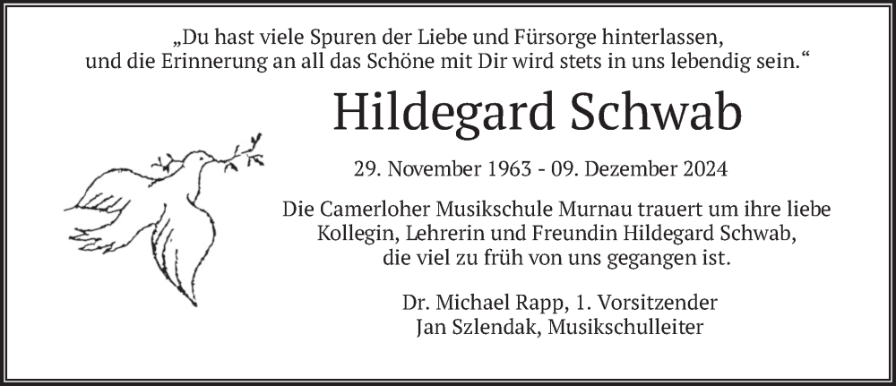  Traueranzeige für Hildegard Schwab vom 18.12.2024 aus merkurtz