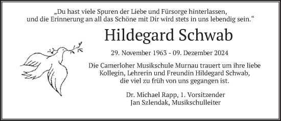 Traueranzeige von Hildegard Schwab von merkurtz