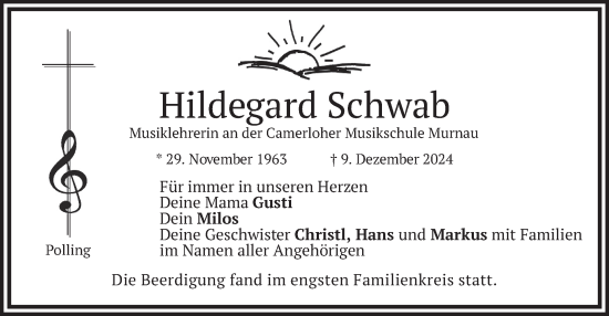 Traueranzeige von Hildegard Schwab von merkurtz