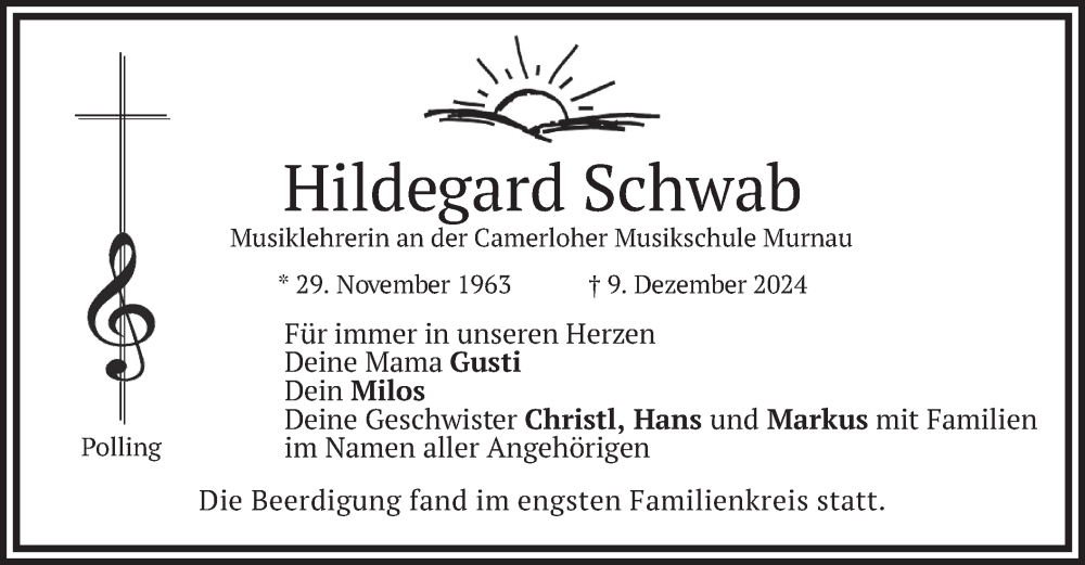  Traueranzeige für Hildegard Schwab vom 14.12.2024 aus merkurtz