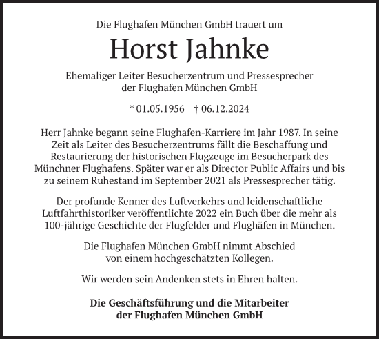 Traueranzeige von Horst Jahnke von merkurtz