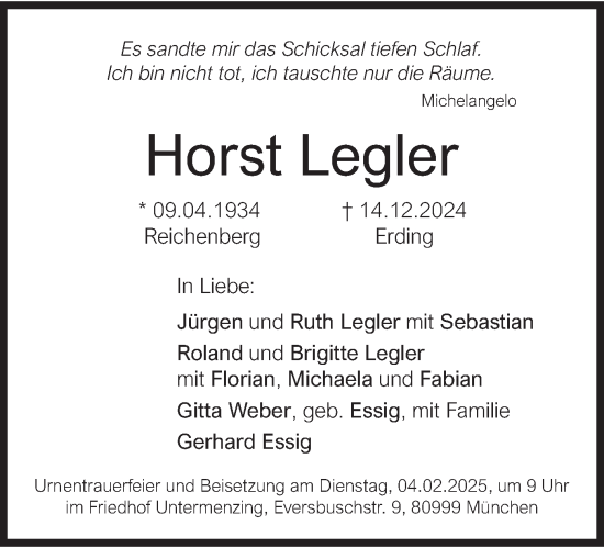 Traueranzeige von Horst Legler von merkurtz