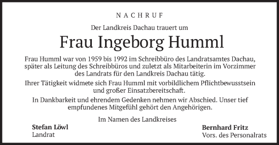 Traueranzeige von Ingeborg Humml von merkurtz