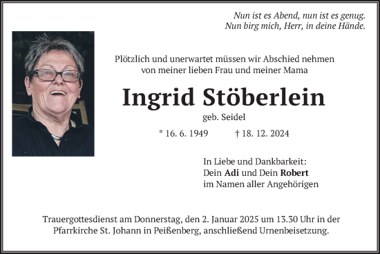 Traueranzeige von Ingrid Stöberlein von merkurtz