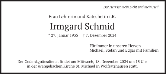 Traueranzeige von Irmgard Schmid von merkurtz