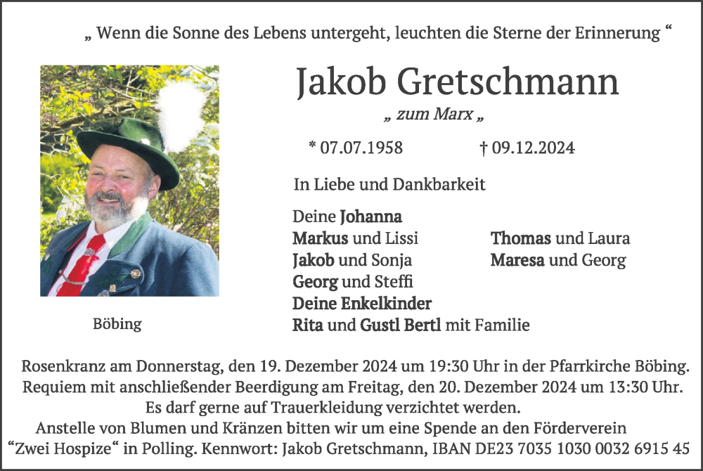  Traueranzeige für Jakob Gretschmann vom 18.12.2024 aus merkurtz