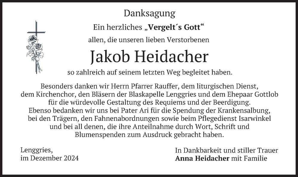  Traueranzeige für Jakob Heidacher vom 14.12.2024 aus merkurtz