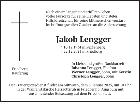 Traueranzeige von Jakob Lengger von merkurtz