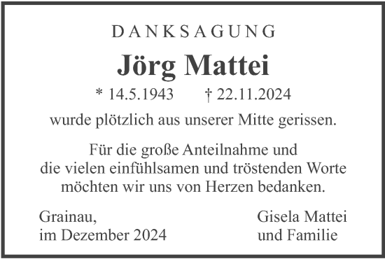 Traueranzeige von Jörg Mattei von merkurtz