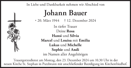 Traueranzeige von Johann Bauer von merkurtz