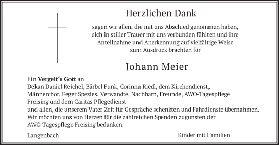 Traueranzeige von Johann Meier von merkurtz