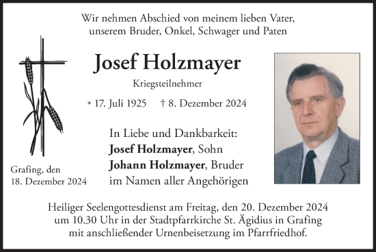 Traueranzeige von Josef Holzmayer von merkurtz