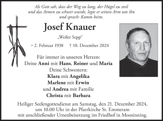 Traueranzeige von Josef Knauer von merkurtz