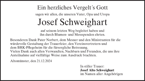 Traueranzeige von Josef Schweighart von merkurtz