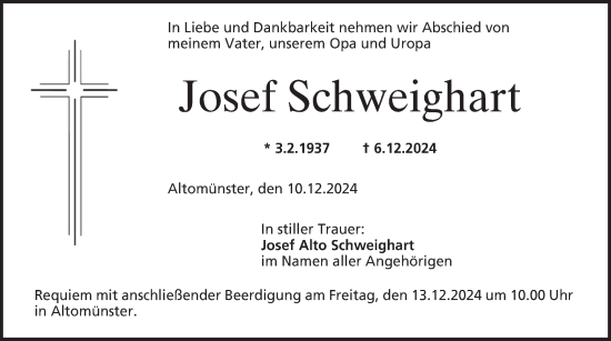 Traueranzeige von Josef Schweighart von merkurtz