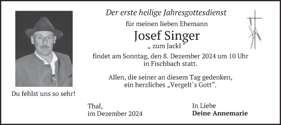Traueranzeige von Josef Singer von merkurtz