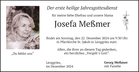 Traueranzeige von Josefa Meßmer von merkurtz