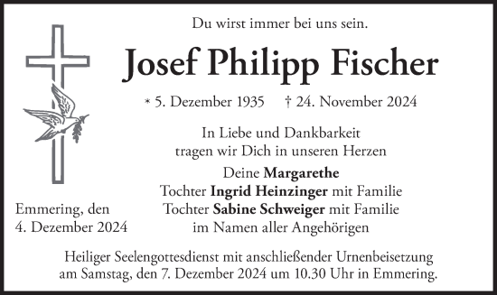 Traueranzeige von Josef Philipp Fischer von merkurtz