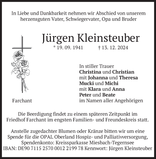 Traueranzeige von Jürgen Kleinsteuber von merkurtz