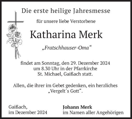 Traueranzeige von Katharina Merk von merkurtz