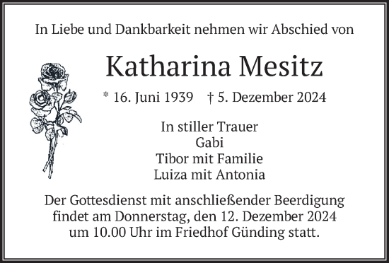 Traueranzeige von Katharina Mesitz von merkurtz