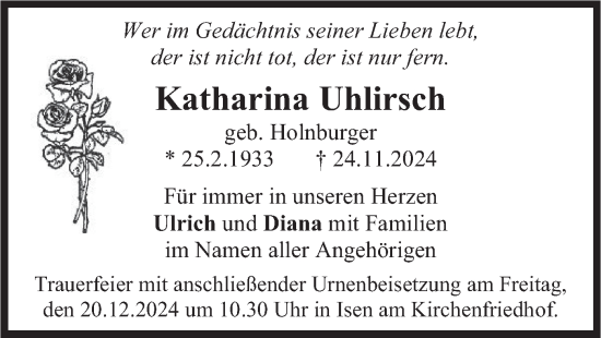 Traueranzeige von Katharina Uhlirsch von merkurtz