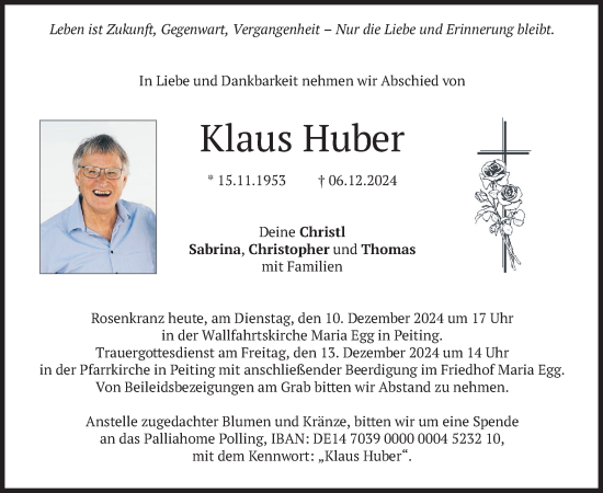 Traueranzeige von Klaus Huber von merkurtz