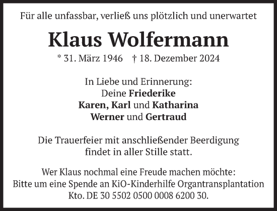Traueranzeige von Klaus Wolfermann von Das Gelbe Blatt Penzberg