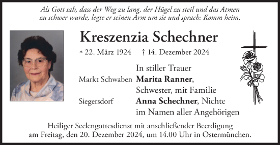 Traueranzeige von Kreszenzia Schechner von merkurtz