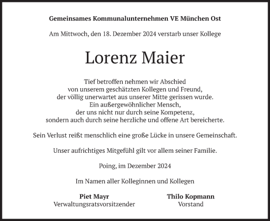 Traueranzeige von Lorenz Maier von merkurtz
