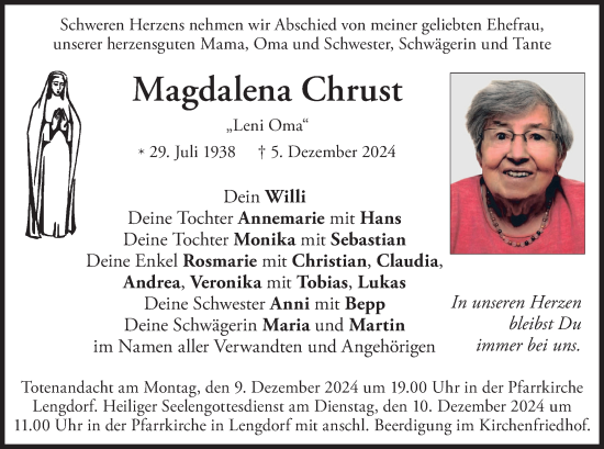 Traueranzeige von Magdalena Chrust von merkurtz