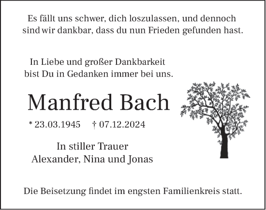 Traueranzeige von Manfred Bach von merkurtz