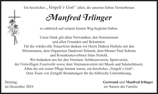 Traueranzeige von Manfred Irlinger von merkurtz