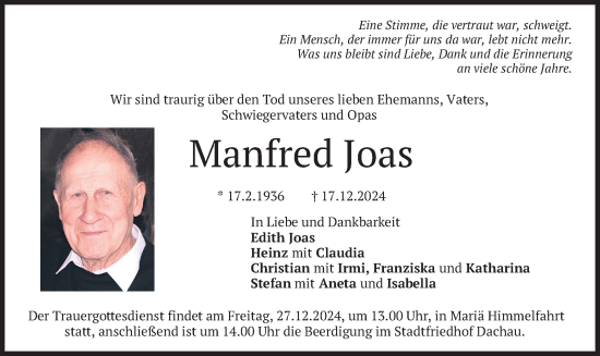 Traueranzeige von Manfred Joas von merkurtz