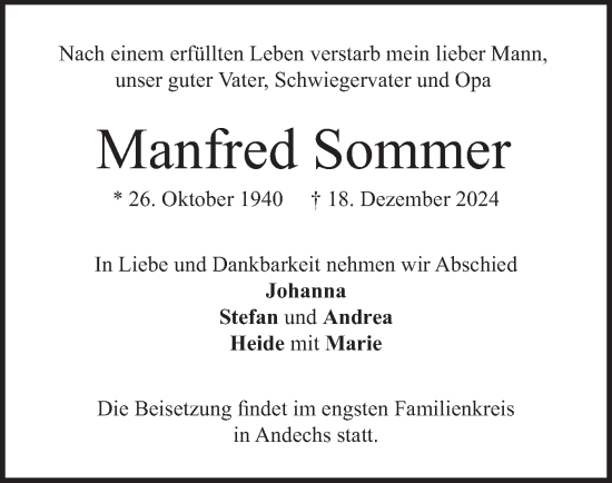 Traueranzeige von Manfred Sommer von merkurtz