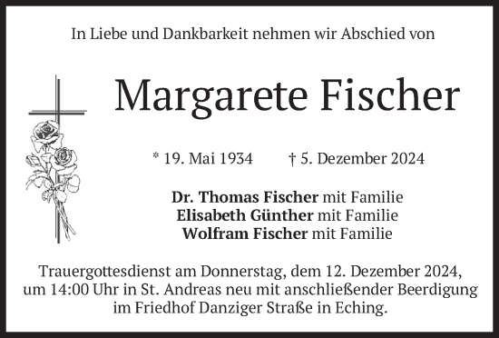 Traueranzeige von Margarete Fischer von merkurtz