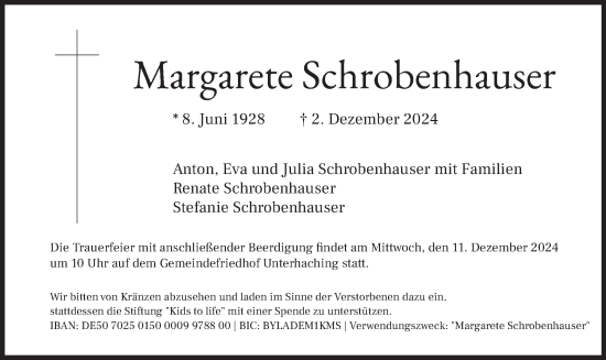 Traueranzeige von Margarete Schrobenhauser von merkurtz