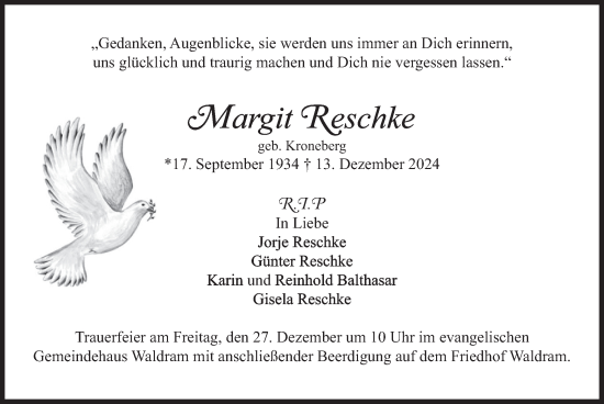 Traueranzeige von Margit Reschke von merkurtz