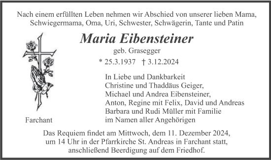 Traueranzeige von Maria Eibensteiner von merkurtz